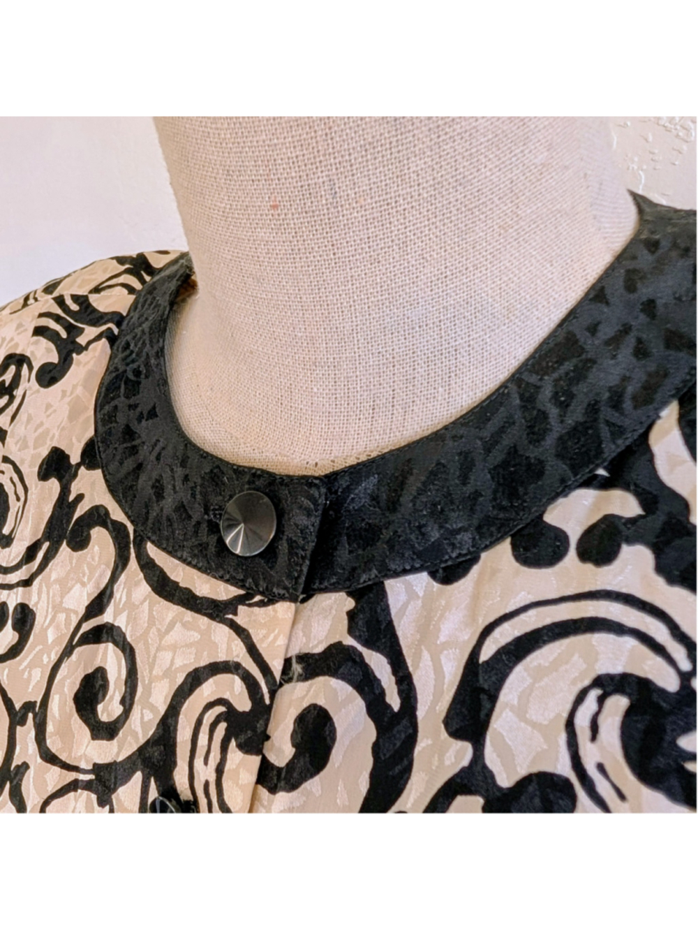 Vintage Silk Baroque Print Jacket Peplum Black Cream Lillie Rubin 90s Blazer - Picture 8 of 11